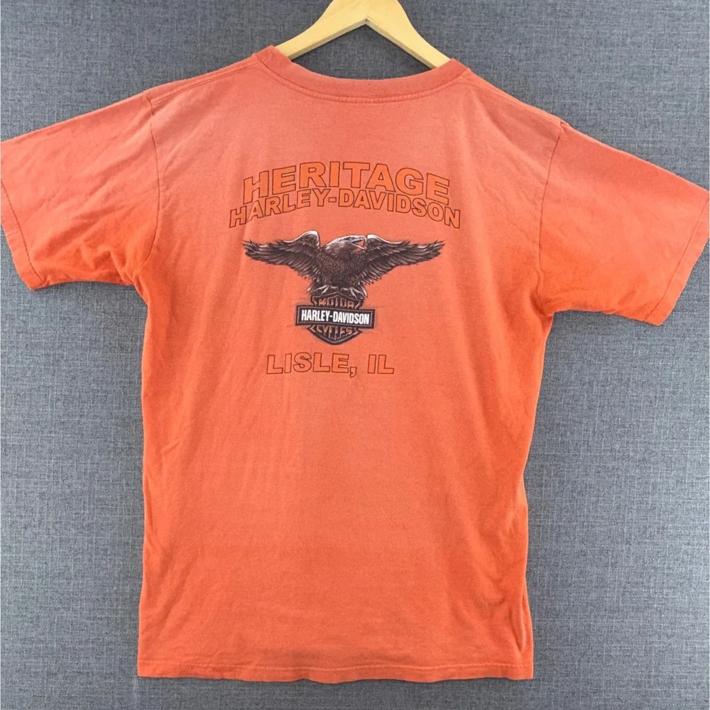 Harley-Davidson Heritage Lisle IL Eagle Graphic T-Shirt Orange Mens L